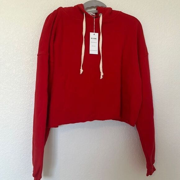 Re/Done Hooded Oversized Cropped Sweatshirt with Raw Hem NEW NWT - Picture 1 of 6